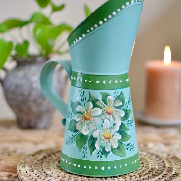 Vintage Handpainted Pitcher Vase, Mid-Century - Picture 2 of 10